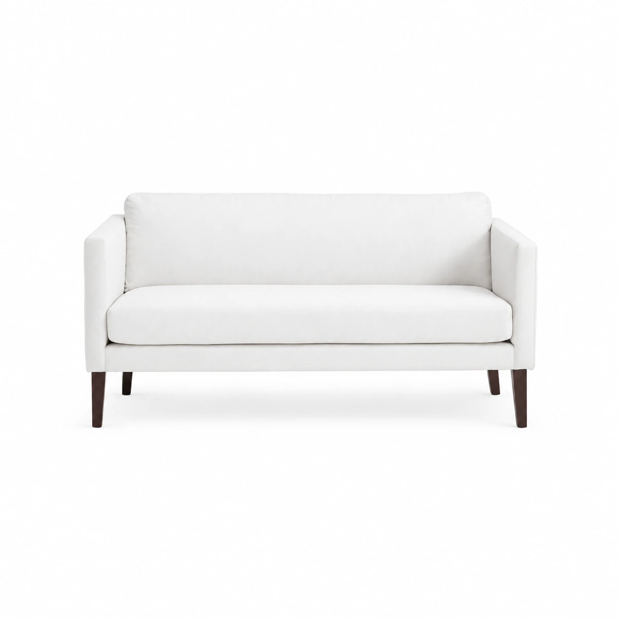Compact Upholstered Sofa with Straight Arms — White