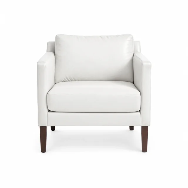 Upholstered Armchair with Wooden Legs — White