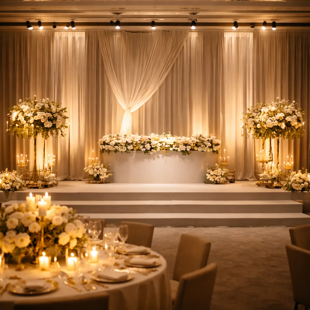 Event Stage Decoration, Fabric Curtains, Flowering