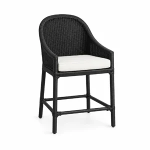 Arched Woven-Back Bar Chair — Black — left three quarter