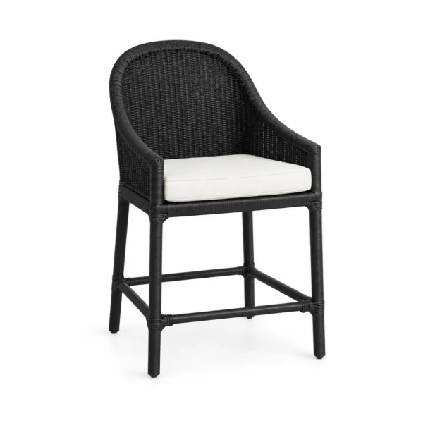 Arched Woven-Back Bar Chair — Black — left three quarter
