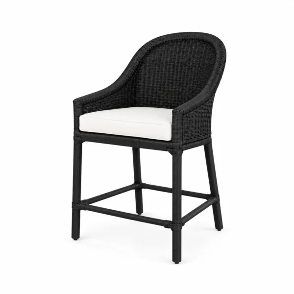 Arched Woven-Back Bar Chair — Black — right three quarter
