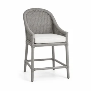 Arched Woven-Back Bar Chair — Grey — left three quarter