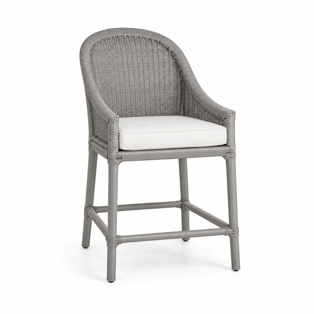 Arched Woven-Back Bar Chair — Grey — left three quarter