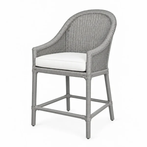Arched Woven-Back Bar Chair — Grey — right three quarter