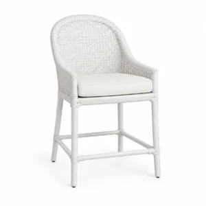 Arched Woven-Back Bar Chair — White — left three quarter