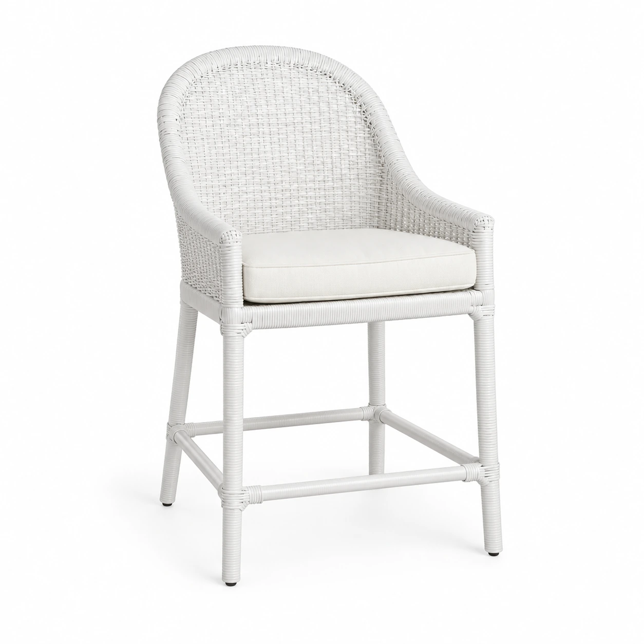 Arched Woven-Back Bar Chair — White — left three quarter