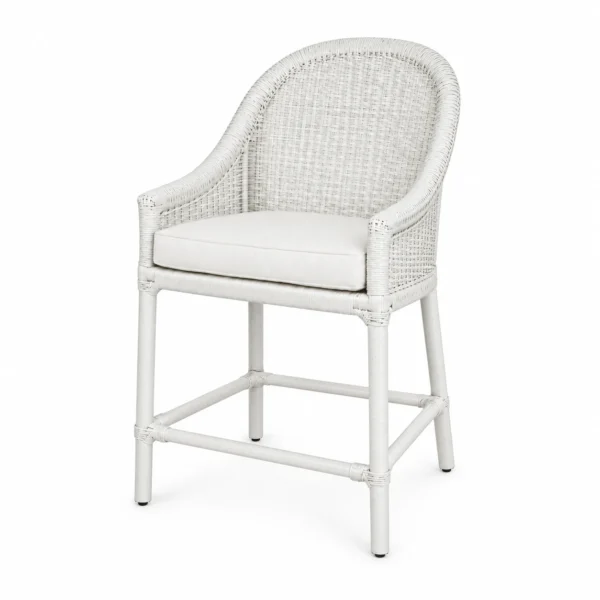 Arched Woven-Back Bar Chair — White — right three quarter