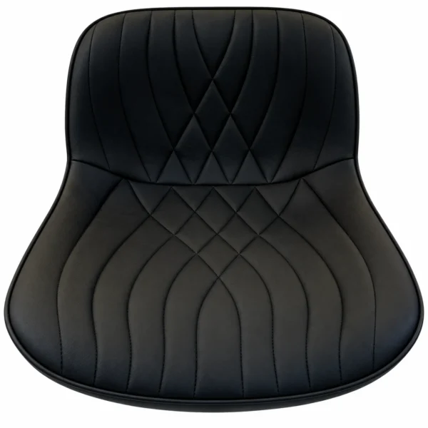 Black quilted bar chair with chrome base — seat detail