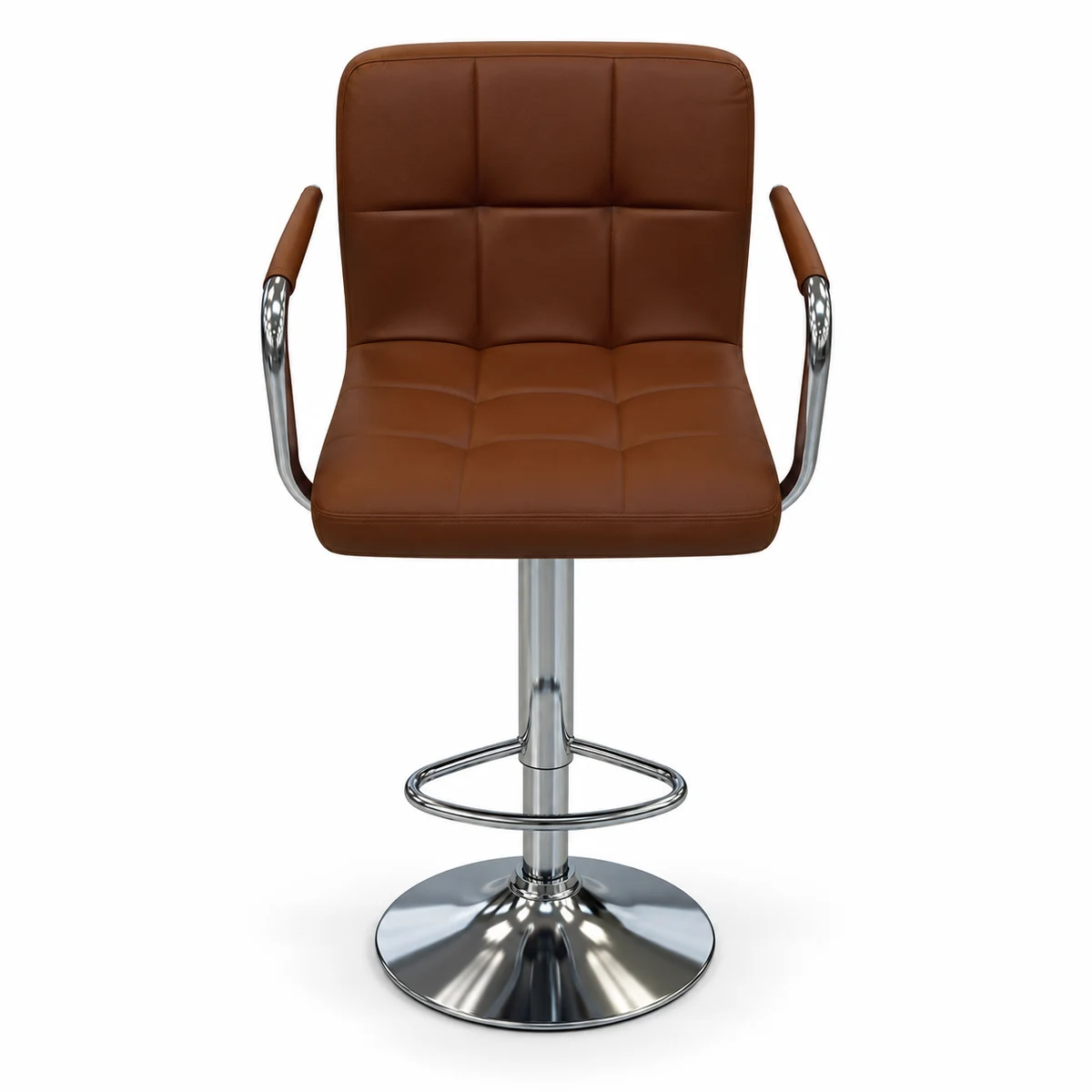 Brown Upholstered Bar Chair with Armrests — front view
