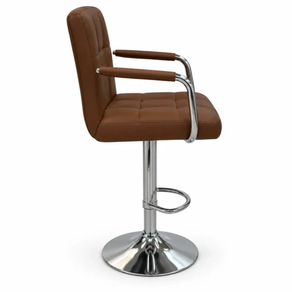 Brown Upholstered Bar Chair with Armrests — side view