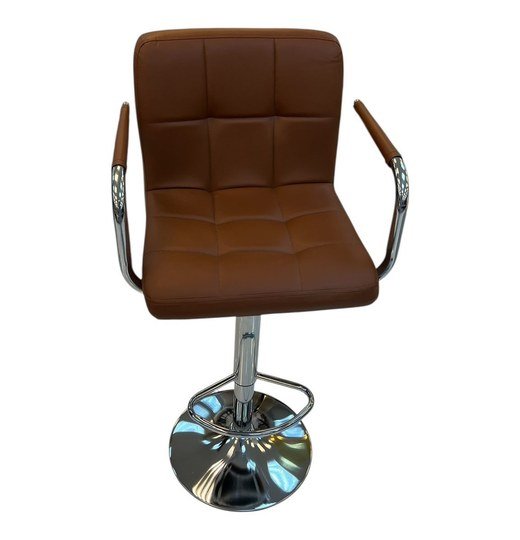Brown Upholstered Bar Chair with Armrests — product view Brown Upholstered Bar Chair with Armrests