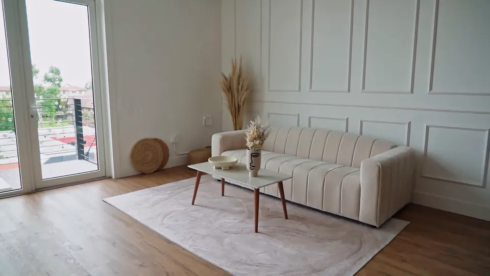 Cream sofa and coffee table in a light living room