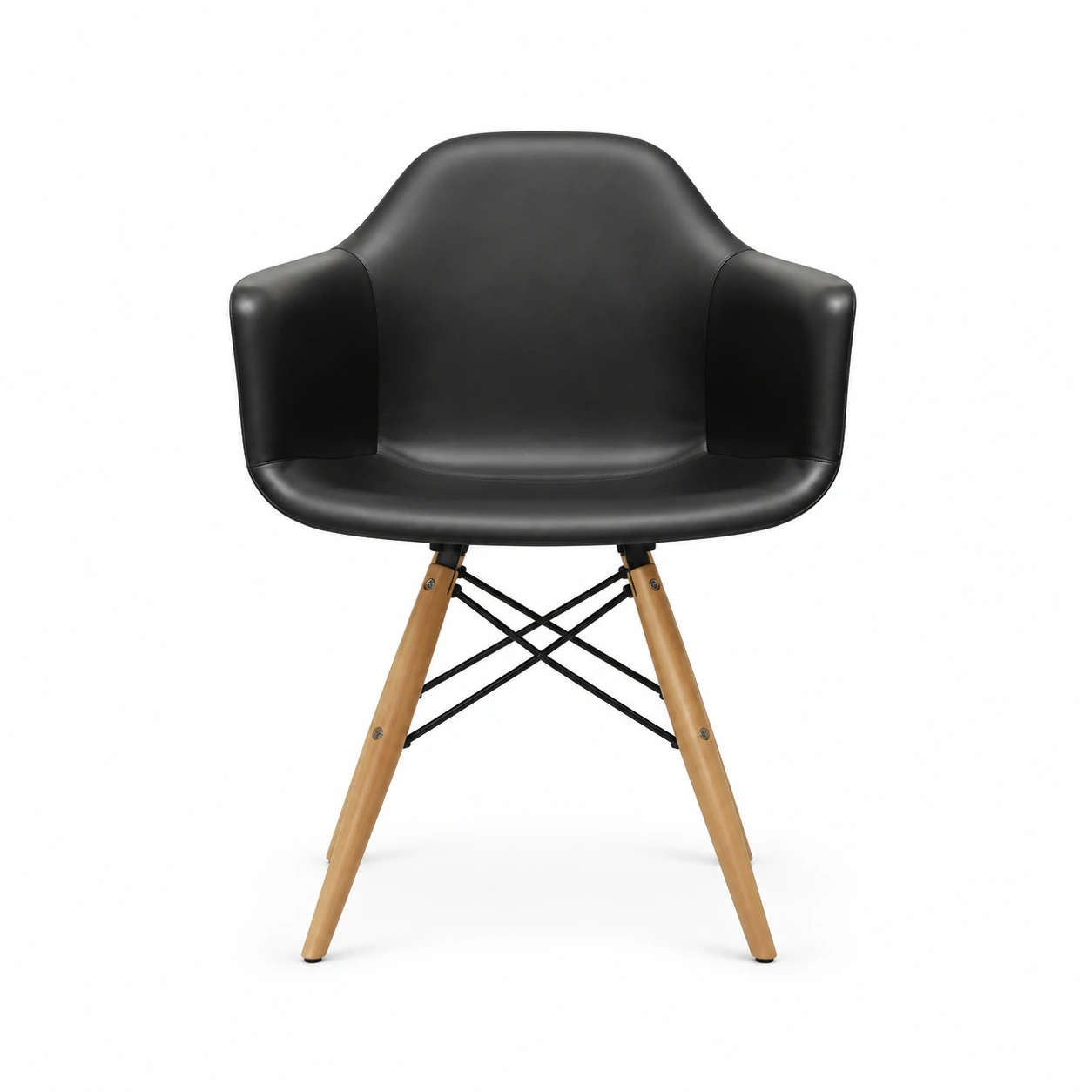 Curved Dining Armchair with Wooden Legs — Black — front