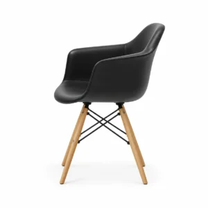 Curved Dining Armchair with Wooden Legs — Black — side