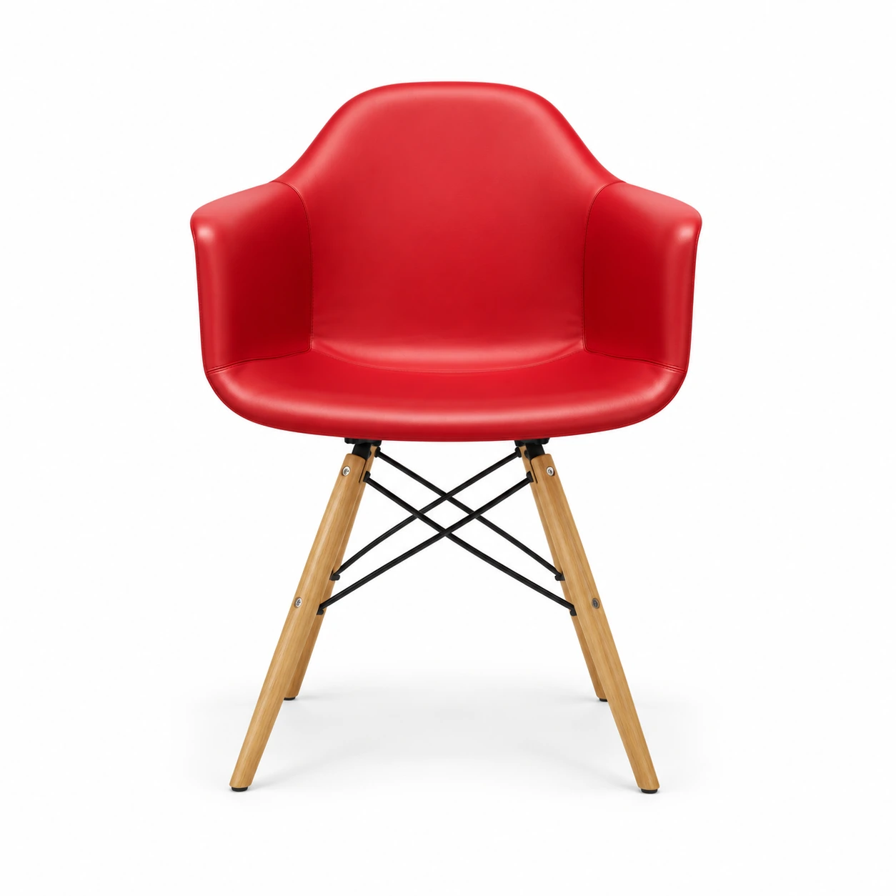 Curved Dining Armchair with Wooden Legs — Red — front