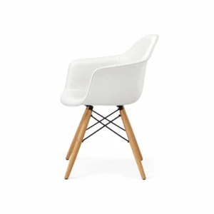 Curved Dining Armchair with Wooden Legs — White — side