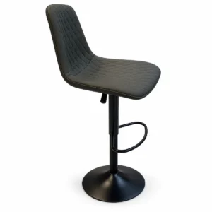 Diamond Stitched Bar Chair – Dark Grey / Black — side view
