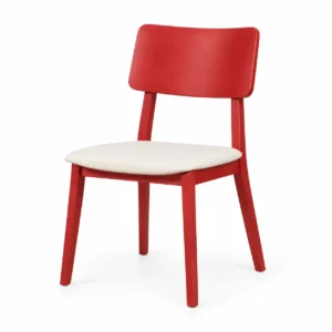 Dining Chair with Curved Back and Padded Seat — Red — opposite three quarter