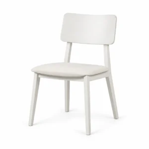 Dining Chair with Curved Back and Padded Seat — White — opposite three quarter