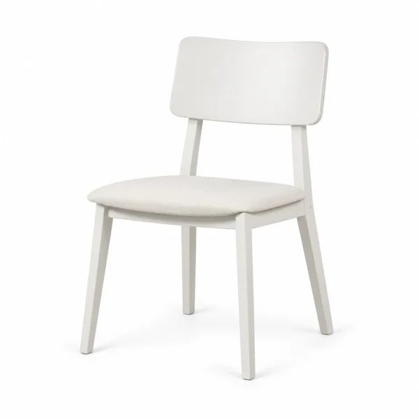 Dining Chair with Curved Back and Padded Seat — White — opposite three quarter