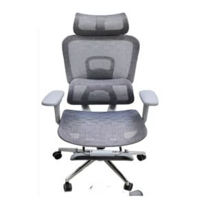 Grey Ergonomic Mesh Office Chair – Headrest & Footrest