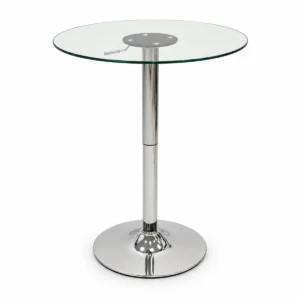 Height-Adjustable Round Glass Café Table — front view