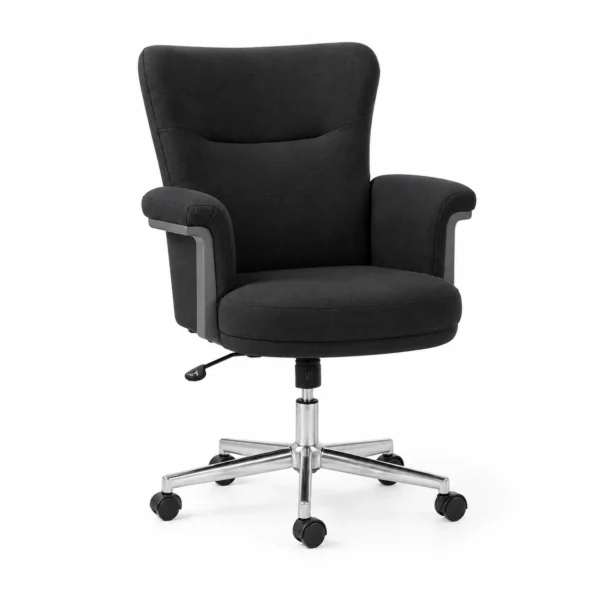High-Back Office Chair with Castor Base — Black — left three quarter