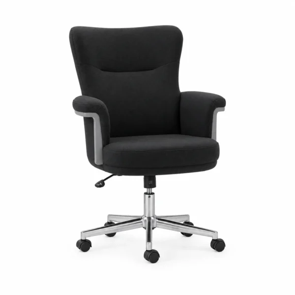 High-Back Office Chair with Castor Base — Black — right three quarter
