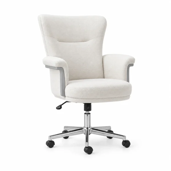 High-Back Office Chair with Castor Base — White — left three quarter