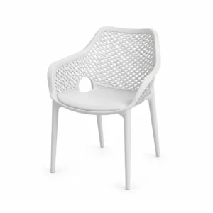 Openwork Dining Armchair — White — opposite three quarter