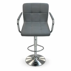 Padded Armrest Bar Chair – Grey / Chrome — front view