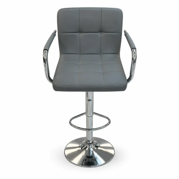Padded Armrest Bar Chair – Grey / Chrome — front view