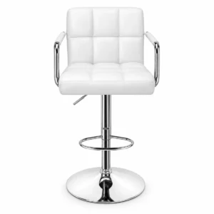 Padded Armrest Bar Chair – White / Chrome — front view
