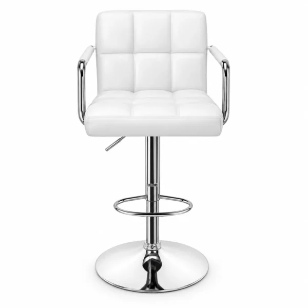 Padded Armrest Bar Chair – White / Chrome — front view