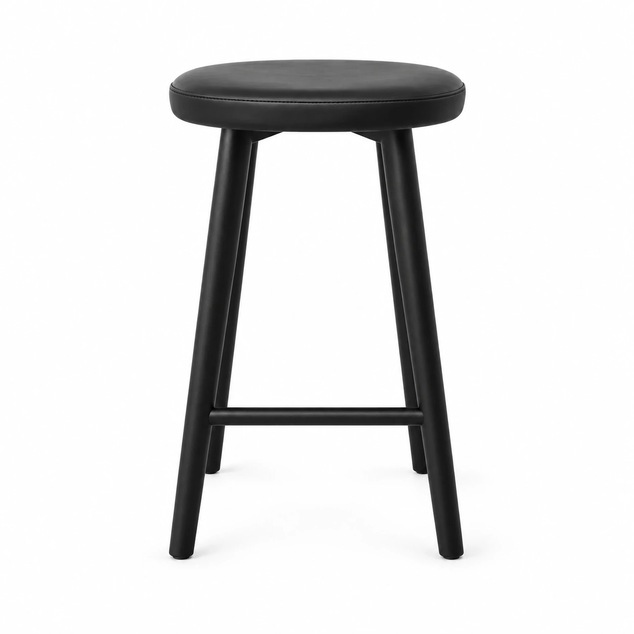 Round-Seat Bar Stool with Footrest — Black — front