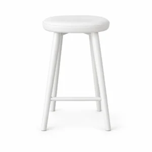 Round-Seat Bar Stool with Footrest — White — front