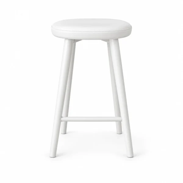 Round-Seat Bar Stool with Footrest — White — front