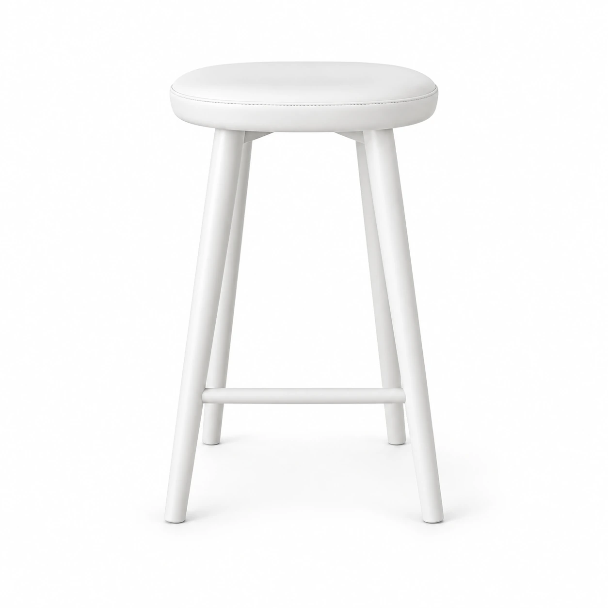 Round-Seat Bar Stool with Footrest — White — front