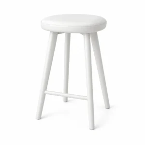 Round-Seat Bar Stool with Footrest — White — opposite three quarter
