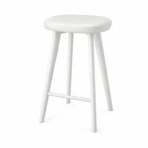 Round-Seat Bar Stool with Footrest — White