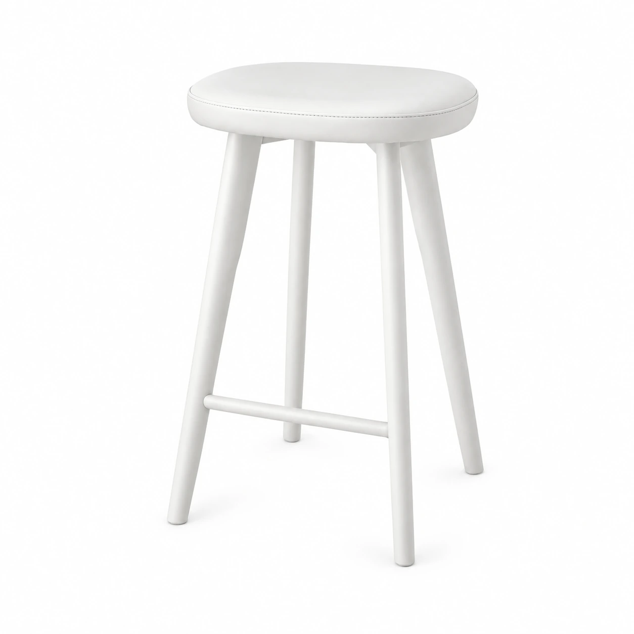 Round-Seat Bar Stool with Footrest — White — product view