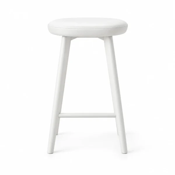 Round-Seat Bar Stool with Footrest — White — side