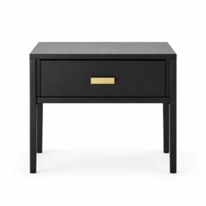 Single-Drawer Side Table with Brass-Tone Pull — Black — front
