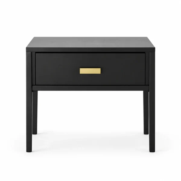 Single-Drawer Side Table with Brass-Tone Pull — Black — front