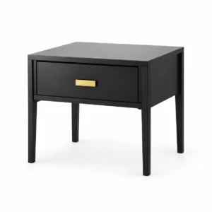 Single-Drawer Side Table with Brass-Tone Pull — Black — opposite three quarter