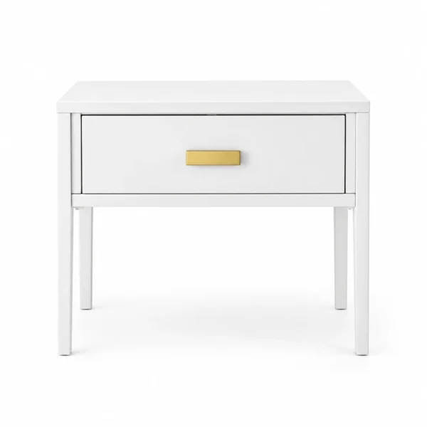 Single-Drawer Side Table with Brass-Tone Pull — White — front