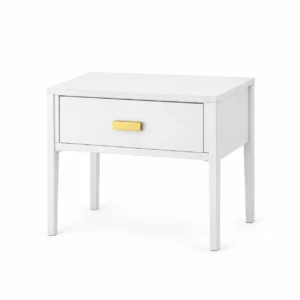 Single-Drawer Side Table with Brass-Tone Pull — White