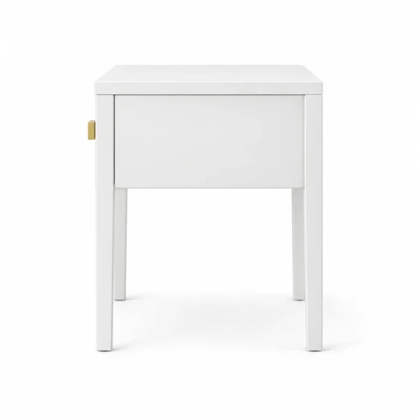 Single-Drawer Side Table with Brass-Tone Pull — White — side