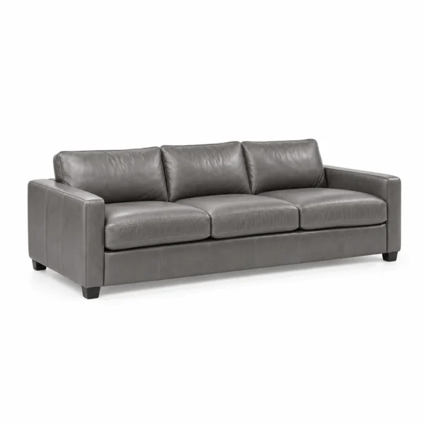 Three-Seat Upholstered Sofa — Grey — left three quarter